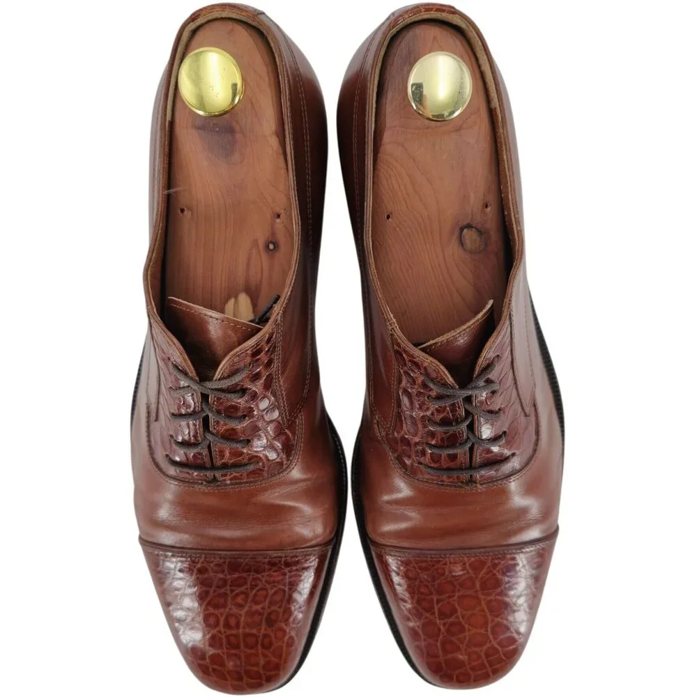 Exotic Bruno Magli Italy Brown Alligator Leather Oxfords Dress Shoes 10M Vintage - Picture 3 of 13